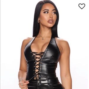 Black leather halter top